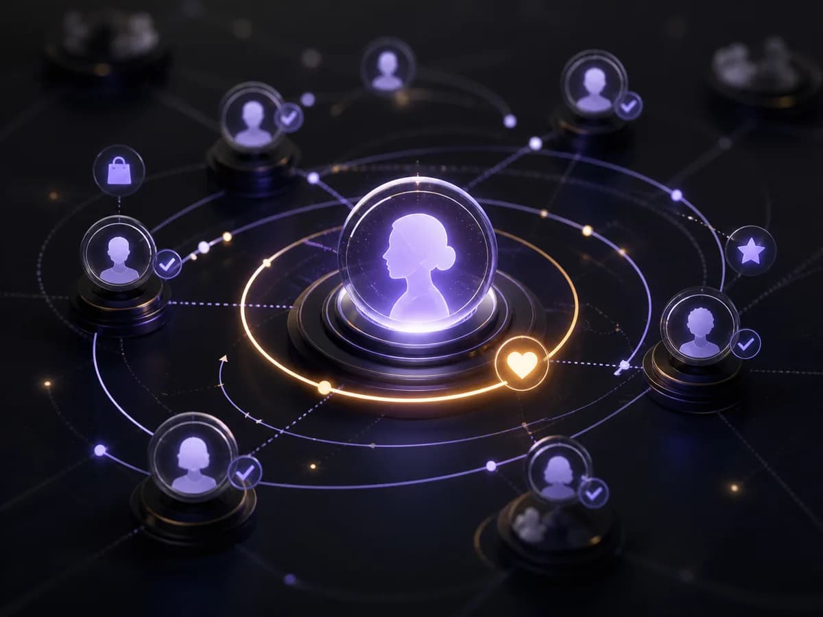 Connected customer profiles orbiting an AI-powered retention system