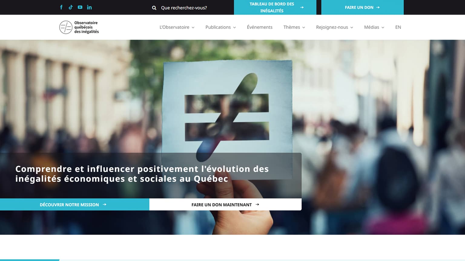 Observatoire québécois des inégalités Website Desktop Screenshot