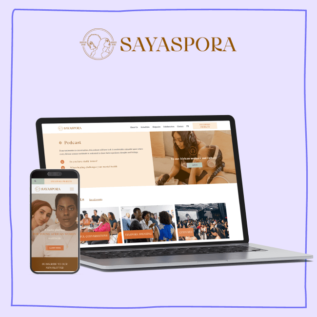 Mockup du site de Sayaspora avec logo EN