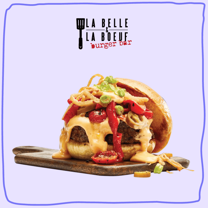 Le logo de La Belle & La Boeuf avec un burger