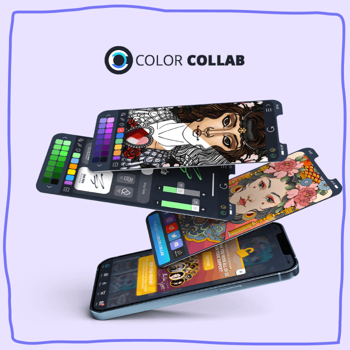 Le logo de Color Collab avec plusieurs images de l'application