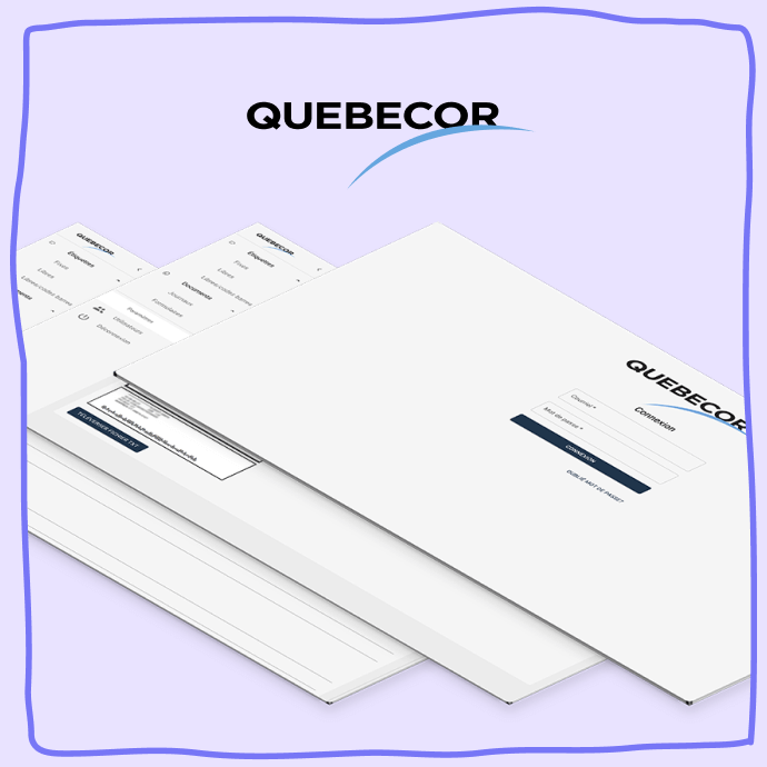 Quebecor logo with 3 envelopes