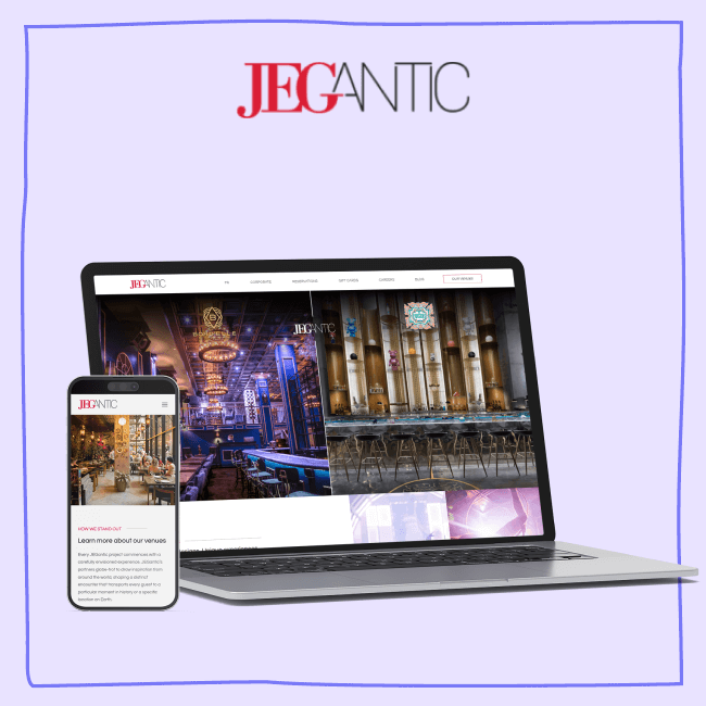 Jegantic website mockup with logo EN