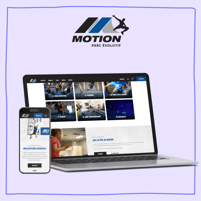 Motion Parc Évolutif website mockup with logo FR