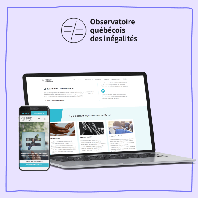 Observatoire québécois des inégalités website mockup with logo FR