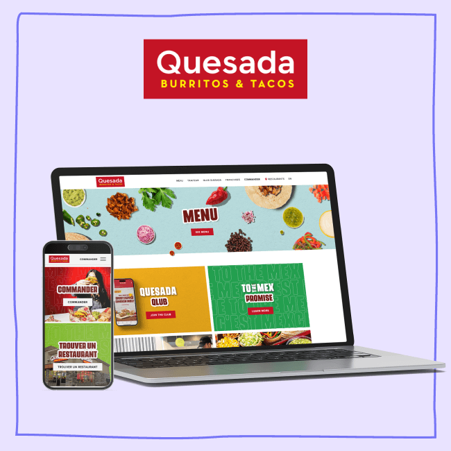 Quesada website mockup with logo EN