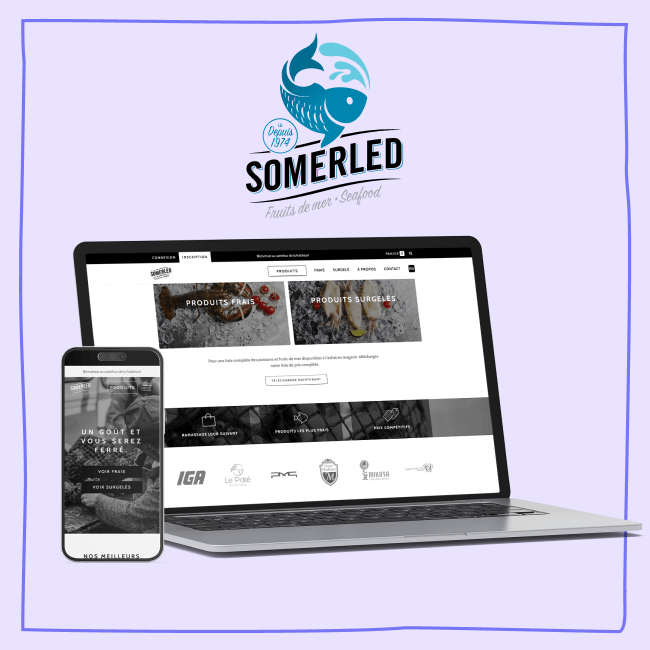 Mockup du site de Somerled Seafood avec logo FR