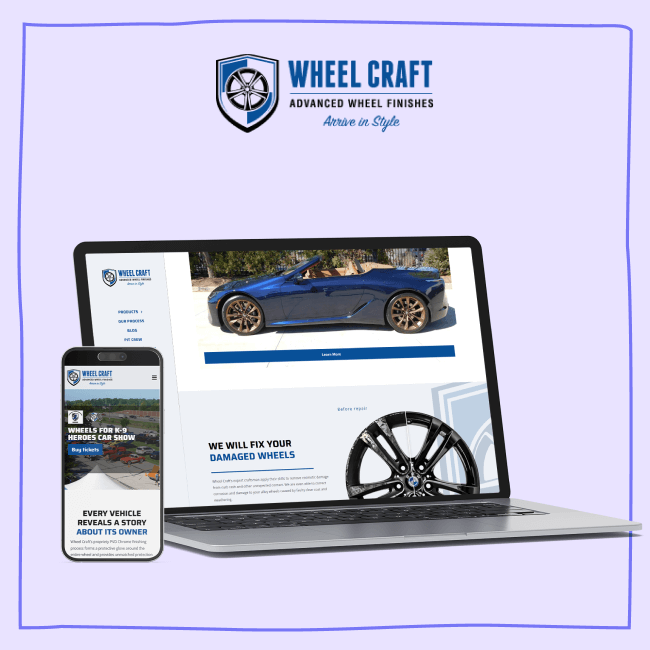 WheelCraft website mockup with logo EN