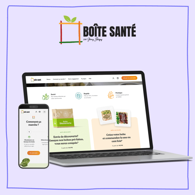 Boîte Santé app mockup with logo
