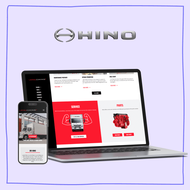 Hino website mockup with logo EN